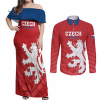 Custom Czech Republic 2024 Football Couples Matching Off Shoulder Maxi Dress and Long Sleeve Button Shirt Jeden Tym Jeden Cil Czechia - Wonder Print Shop