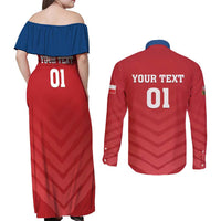 Custom Czech Republic 2024 Football Couples Matching Off Shoulder Maxi Dress and Long Sleeve Button Shirt Jeden Tym Jeden Cil Czechia - Wonder Print Shop