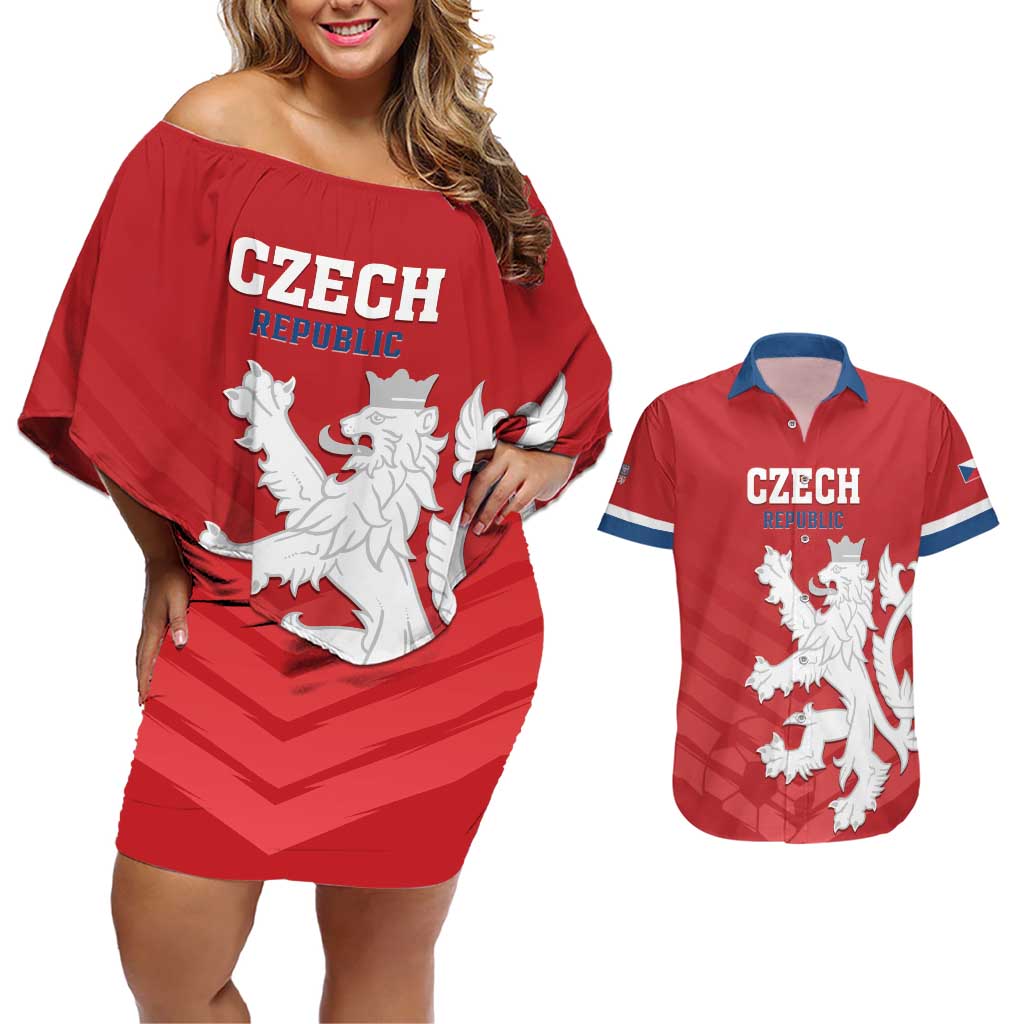 Custom Czech Republic 2024 Football Couples Matching Off Shoulder Short Dress and Hawaiian Shirt Jeden Tym Jeden Cil Czechia - Wonder Print Shop