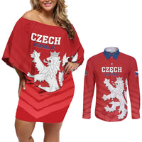 Custom Czech Republic 2024 Football Couples Matching Off Shoulder Short Dress and Long Sleeve Button Shirt Jeden Tym Jeden Cil Czechia - Wonder Print Shop