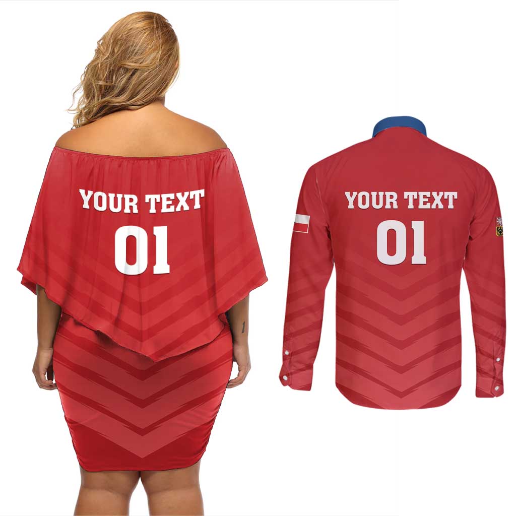 Custom Czech Republic 2024 Football Couples Matching Off Shoulder Short Dress and Long Sleeve Button Shirt Jeden Tym Jeden Cil Czechia - Wonder Print Shop