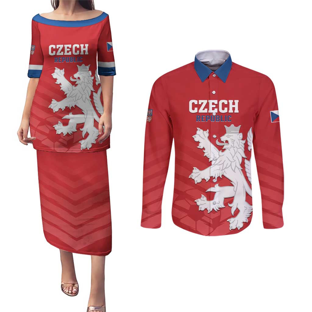 Custom Czech Republic 2024 Football Couples Matching Puletasi and Long Sleeve Button Shirt Jeden Tym Jeden Cil Czechia - Wonder Print Shop