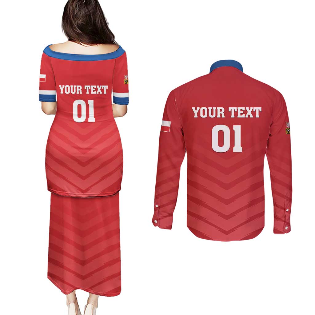 Custom Czech Republic 2024 Football Couples Matching Puletasi and Long Sleeve Button Shirt Jeden Tym Jeden Cil Czechia - Wonder Print Shop