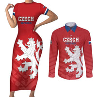 Custom Czech Republic 2024 Football Couples Matching Short Sleeve Bodycon Dress and Long Sleeve Button Shirt Jeden Tym Jeden Cil Czechia - Wonder Print Shop