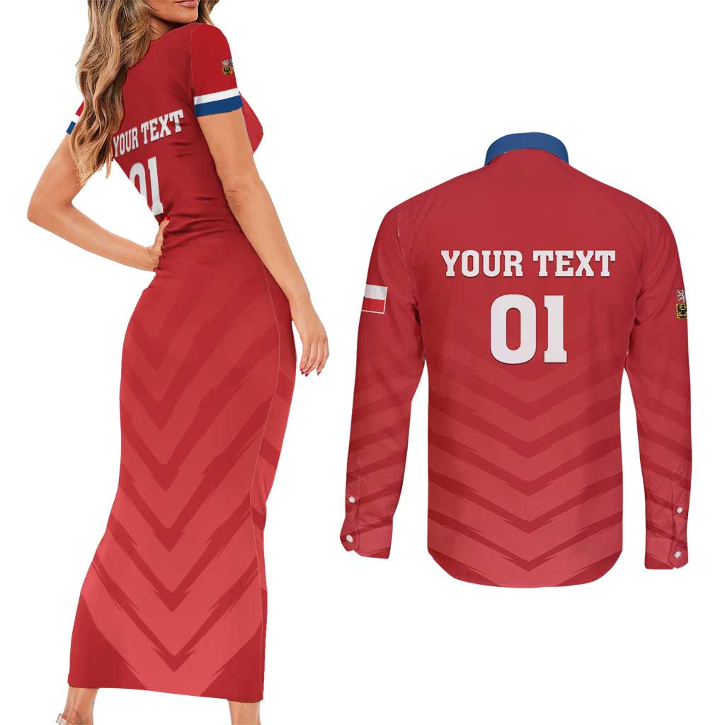 Custom Czech Republic 2024 Football Couples Matching Short Sleeve Bodycon Dress and Long Sleeve Button Shirt Jeden Tym Jeden Cil Czechia - Wonder Print Shop