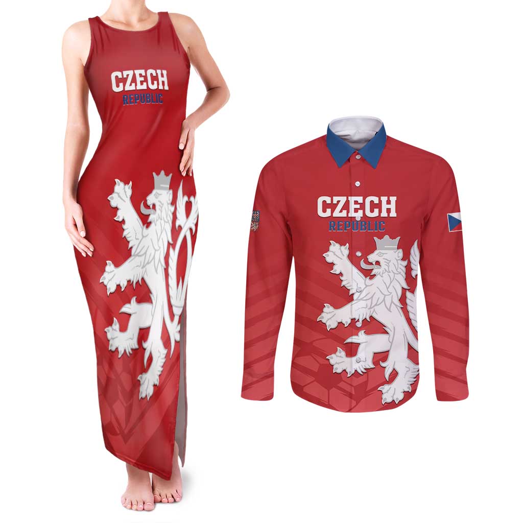 Custom Czech Republic 2024 Football Couples Matching Tank Maxi Dress and Long Sleeve Button Shirt Jeden Tym Jeden Cil Czechia - Wonder Print Shop