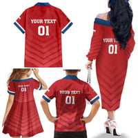 Custom Czech Republic 2024 Football Family Matching Off The Shoulder Long Sleeve Dress and Hawaiian Shirt Jeden Tym Jeden Cil Czechia - Wonder Print Shop