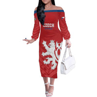 Custom Czech Republic 2024 Football Family Matching Off The Shoulder Long Sleeve Dress and Hawaiian Shirt Jeden Tym Jeden Cil Czechia - Wonder Print Shop