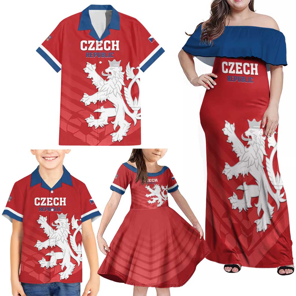 Custom Czech Republic 2024 Football Family Matching Off Shoulder Maxi Dress and Hawaiian Shirt Jeden Tym Jeden Cil Czechia - Wonder Print Shop