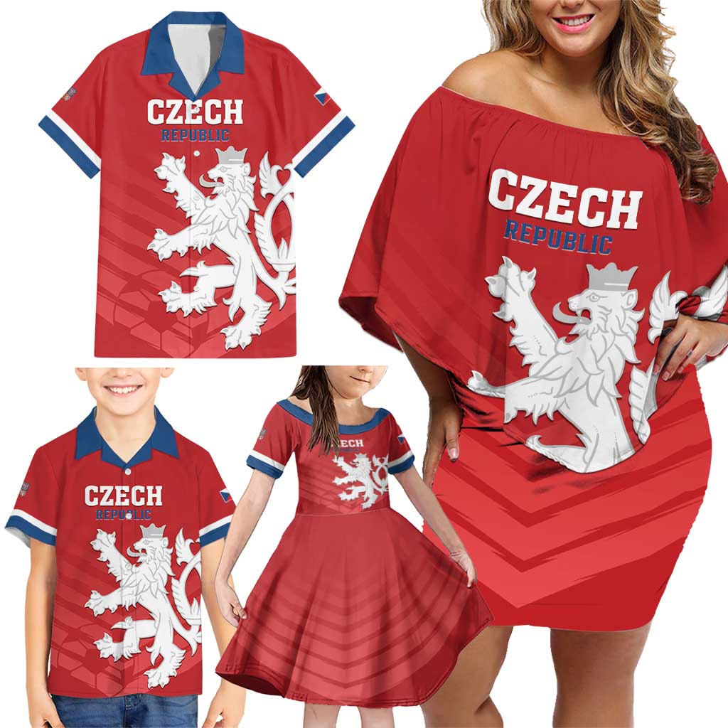 Custom Czech Republic 2024 Football Family Matching Off Shoulder Short Dress and Hawaiian Shirt Jeden Tym Jeden Cil Czechia - Wonder Print Shop