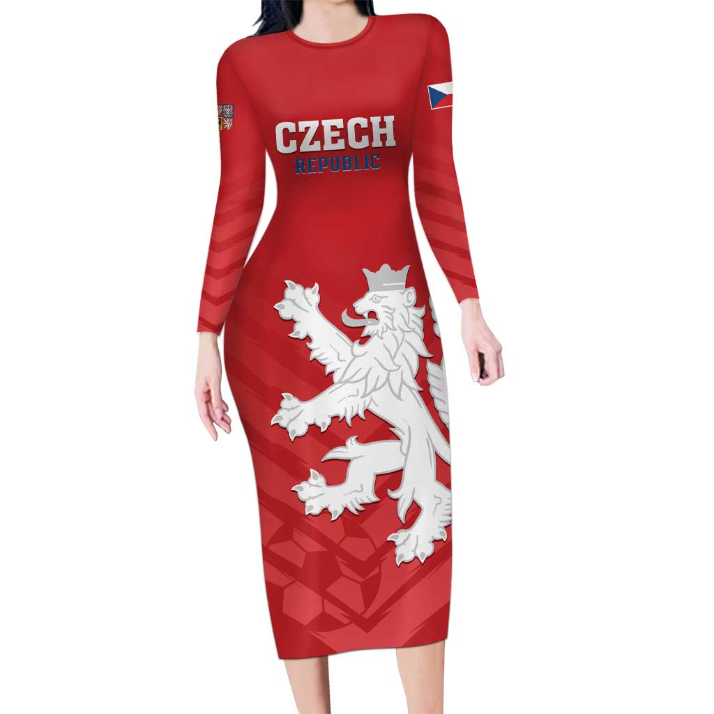 Custom Czech Republic 2024 Football Long Sleeve Bodycon Dress Jeden Tym Jeden Cil Czechia - Wonder Print Shop