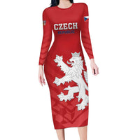 Custom Czech Republic 2024 Football Long Sleeve Bodycon Dress Jeden Tym Jeden Cil Czechia - Wonder Print Shop