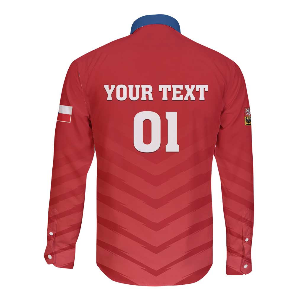 Custom Czech Republic 2024 Football Long Sleeve Button Shirt Jeden Tym Jeden Cil Czechia - Wonder Print Shop