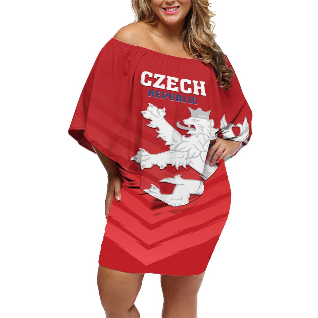 Custom Czech Republic 2024 Football Off Shoulder Short Dress Jeden Tym Jeden Cil Czechia - Wonder Print Shop