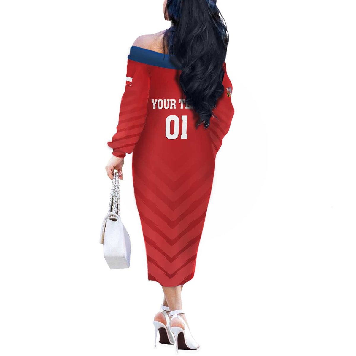 Custom Czech Republic 2024 Football Off The Shoulder Long Sleeve Dress Jeden Tym Jeden Cil Czechia - Wonder Print Shop