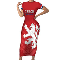 Custom Czech Republic 2024 Football Short Sleeve Bodycon Dress Jeden Tym Jeden Cil Czechia - Wonder Print Shop