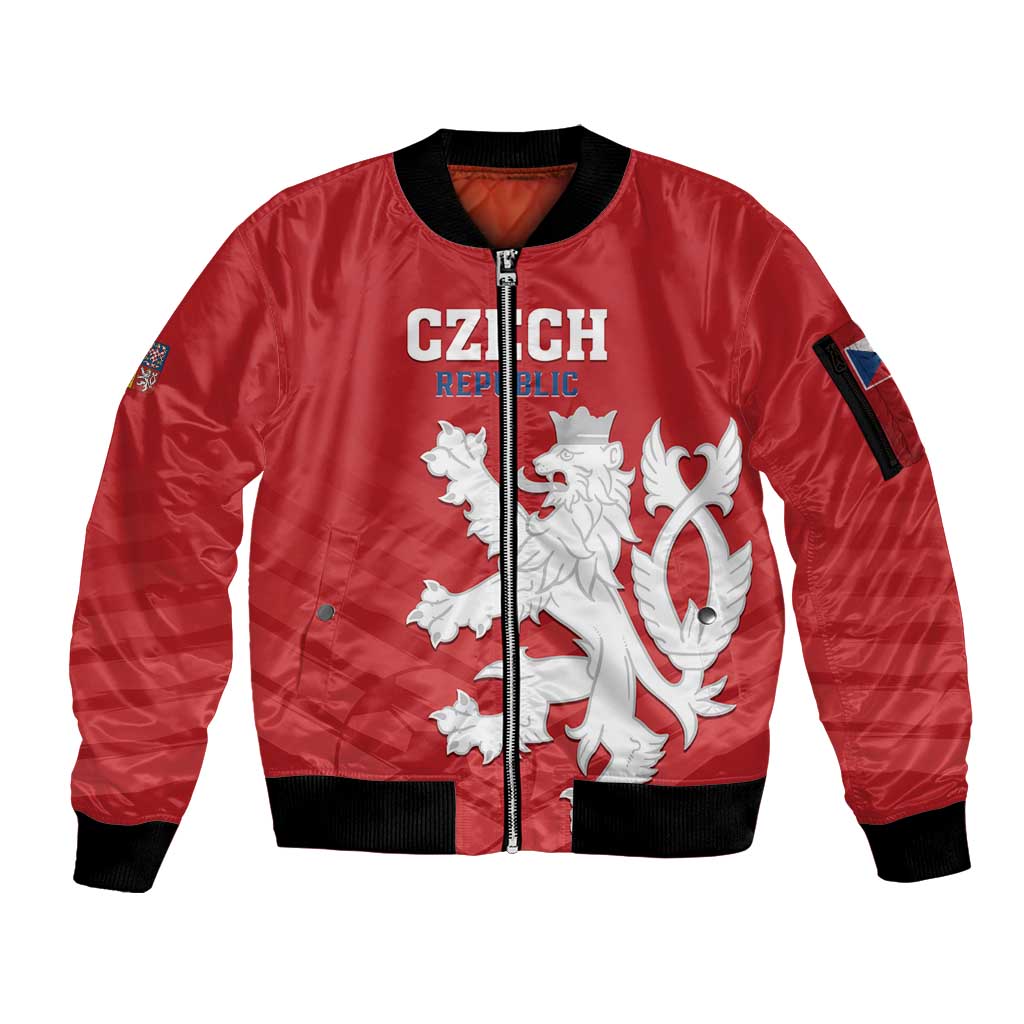 Custom Czech Republic 2024 Football Sleeve Zip Bomber Jacket Jeden Tym Jeden Cil Czechia - Wonder Print Shop