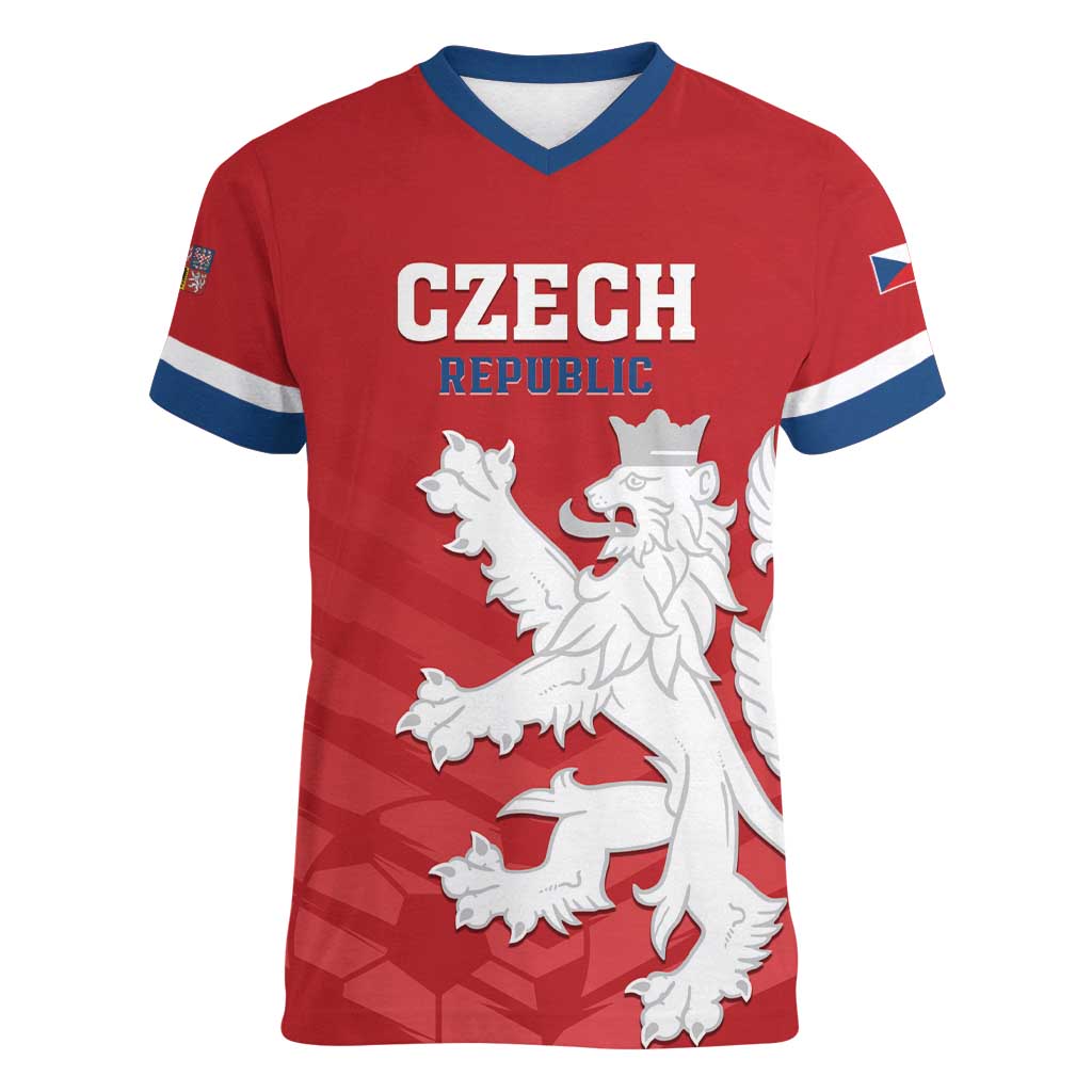 Custom Czech Republic 2024 Football Women V-Neck T-Shirt Jeden Tym Jeden Cil Czechia - Wonder Print Shop