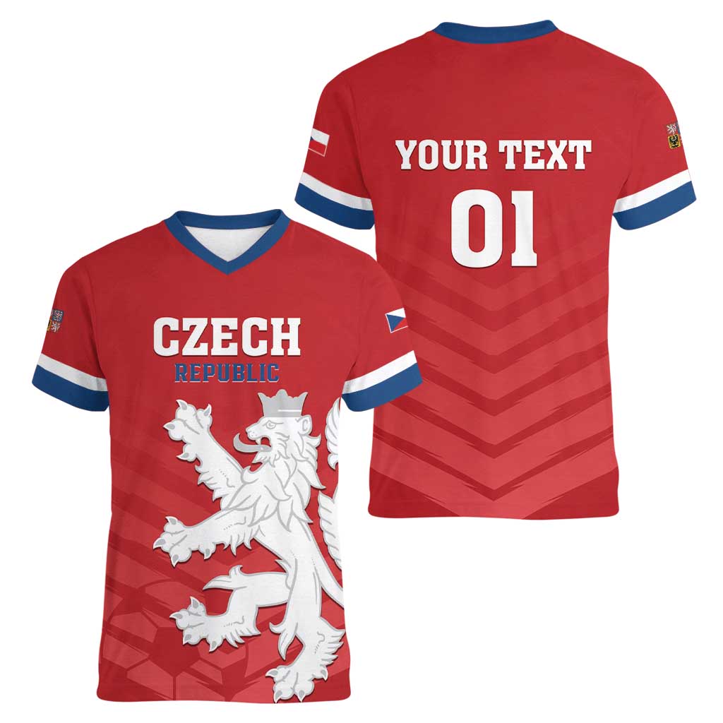 Custom Czech Republic 2024 Football Women V-Neck T-Shirt Jeden Tym Jeden Cil Czechia - Wonder Print Shop