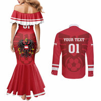 Custom Austria 2024 Football Couples Matching Mermaid Dress and Long Sleeve Button Shirt Das Team Go Champions