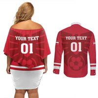 Custom Austria 2024 Football Couples Matching Off Shoulder Short Dress and Long Sleeve Button Shirt Das Team Go Champions - Wonder Print Shop