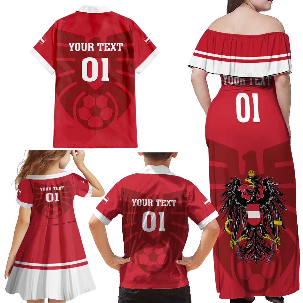 Custom Austria 2024 Football Family Matching Off Shoulder Maxi Dress and Hawaiian Shirt Das Team Go Champions - Wonder Print Shop