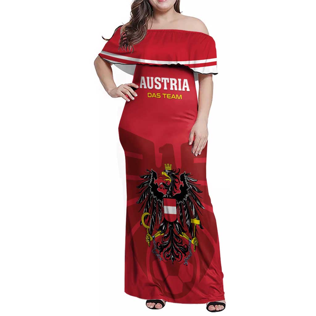 Custom Austria 2024 Football Family Matching Off Shoulder Maxi Dress and Hawaiian Shirt Das Team Go Champions - Wonder Print Shop