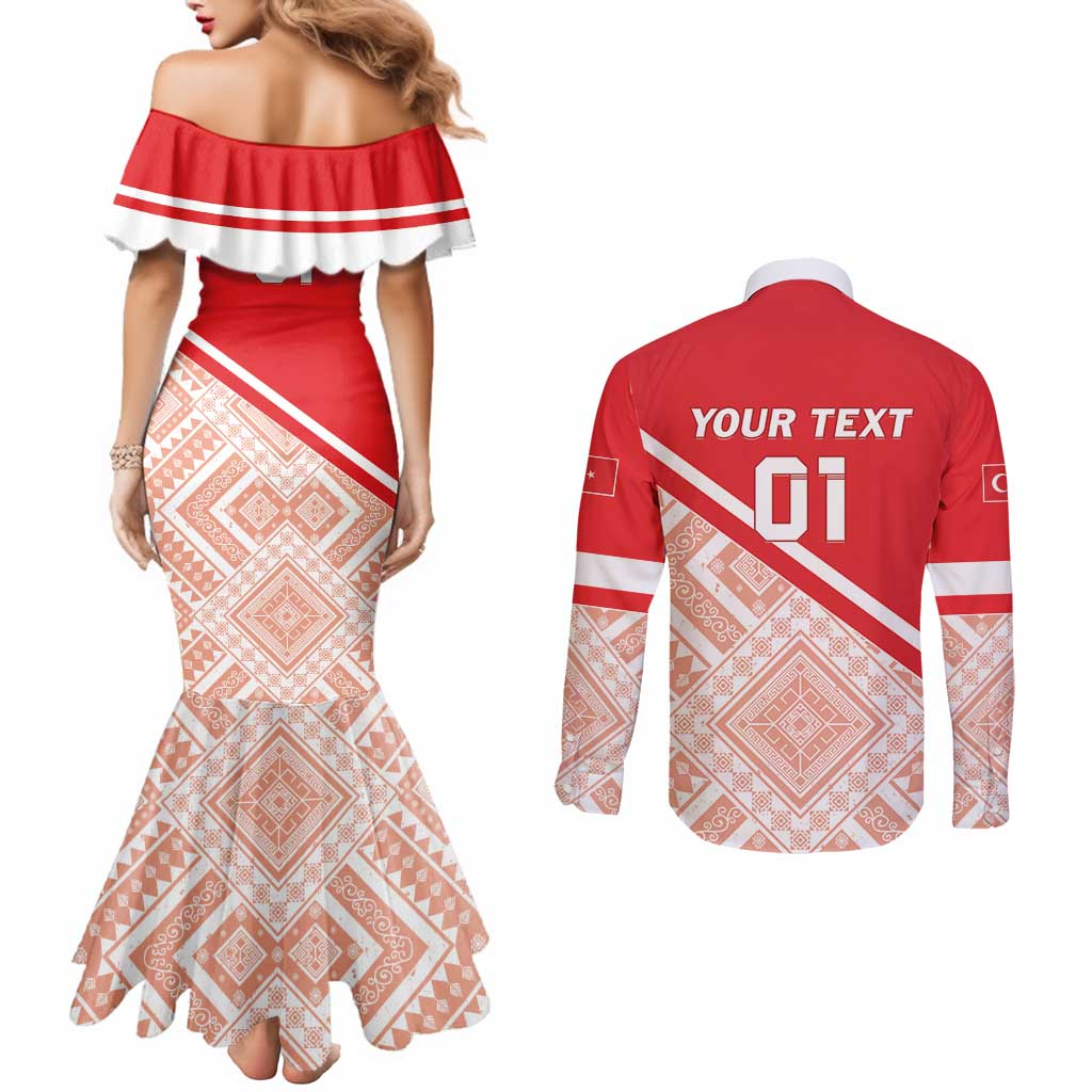 Custom Turkey 2024 Football Couples Matching Mermaid Dress and Long Sleeve Button Shirt Ay Yıldızlılar Biz Bitti Demeden Bitmez
