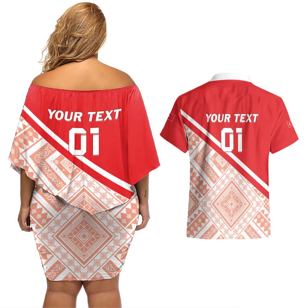 Custom Turkey 2024 Football Couples Matching Off Shoulder Short Dress and Hawaiian Shirt Ay Yldzllar Biz Bitti Demeden Bitmez - Wonder Print Shop