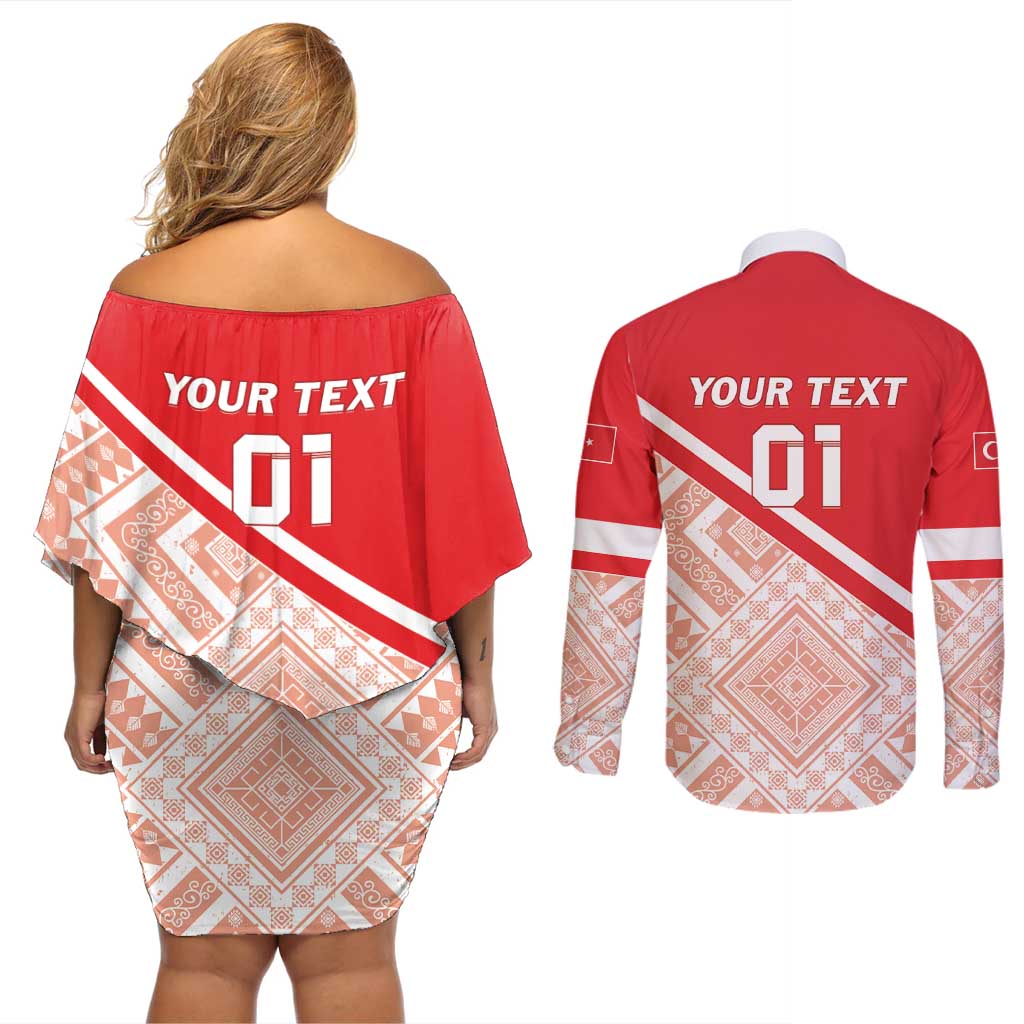 Custom Turkey 2024 Football Couples Matching Off Shoulder Short Dress and Long Sleeve Button Shirt Ay Yldzllar Biz Bitti Demeden Bitmez - Wonder Print Shop