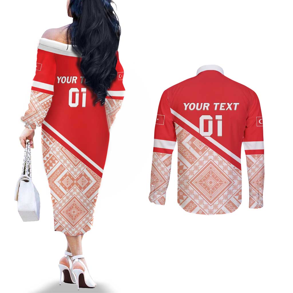 Custom Turkey 2024 Football Couples Matching Off The Shoulder Long Sleeve Dress and Long Sleeve Button Shirt Ay Yıldızlılar Biz Bitti Demeden Bitmez