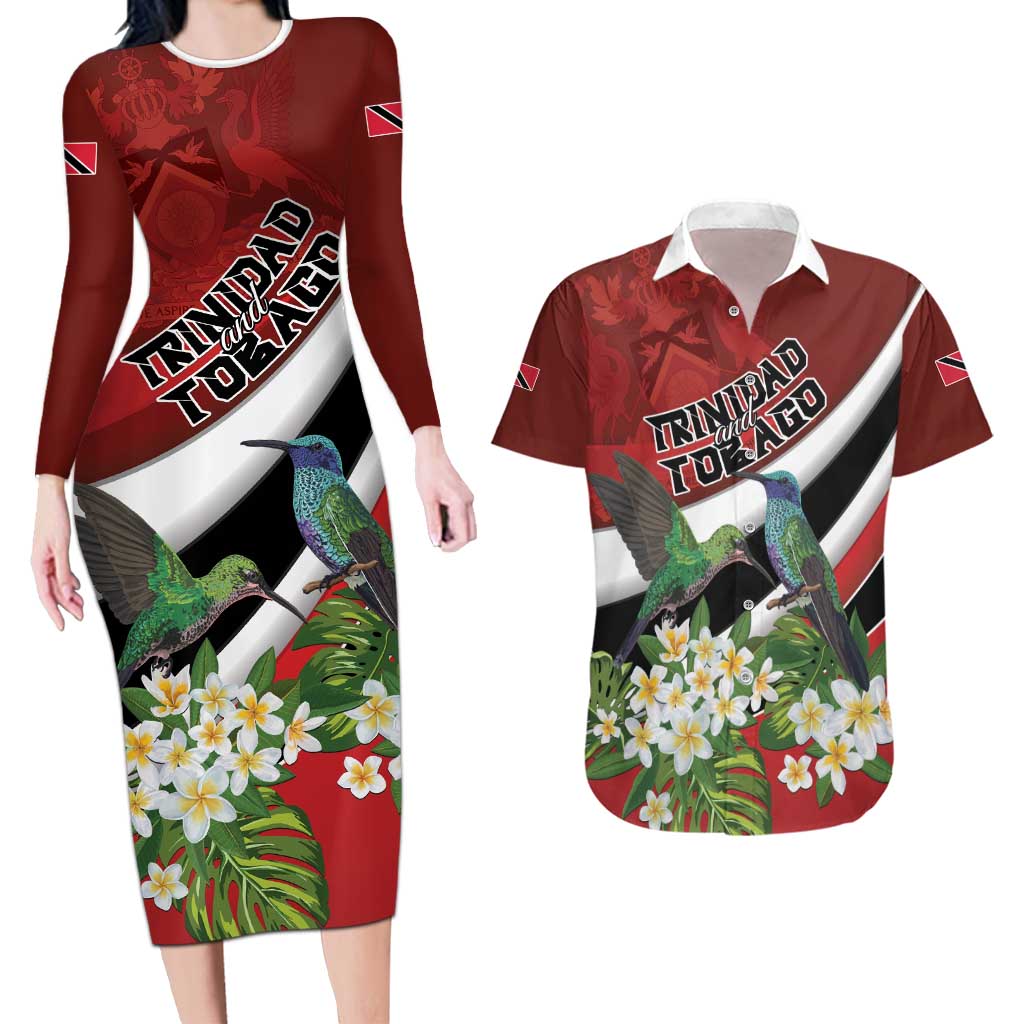 Personalized Trinidad and Tobago Couples Matching Long Sleeve Bodycon Dress and Hawaiian Shirt Cairi Land of the Humming Bird - Wonder Print Shop