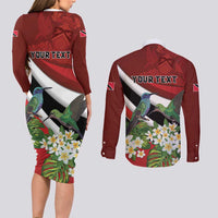 Personalized Trinidad and Tobago Couples Matching Long Sleeve Bodycon Dress and Long Sleeve Button Shirt Cairi Land of the Humming Bird - Wonder Print Shop
