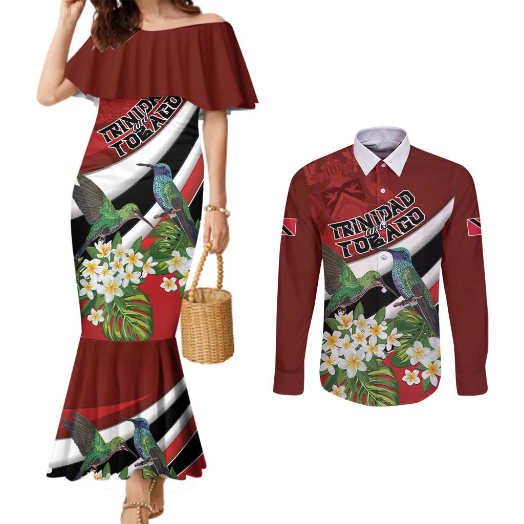 Personalized Trinidad and Tobago Couples Matching Mermaid Dress and Long Sleeve Button Shirt Cairi Land of the Humming Bird - Wonder Print Shop