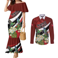 Personalized Trinidad and Tobago Couples Matching Mermaid Dress and Long Sleeve Button Shirt Cairi Land of the Humming Bird - Wonder Print Shop
