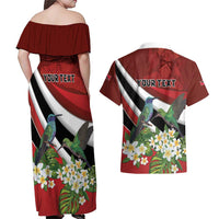 Personalized Trinidad and Tobago Couples Matching Off Shoulder Maxi Dress and Hawaiian Shirt Cairi Land of the Humming Bird - Wonder Print Shop