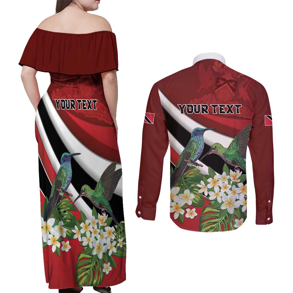 Personalized Trinidad and Tobago Couples Matching Off Shoulder Maxi Dress and Long Sleeve Button Shirt Cairi Land of the Humming Bird - Wonder Print Shop