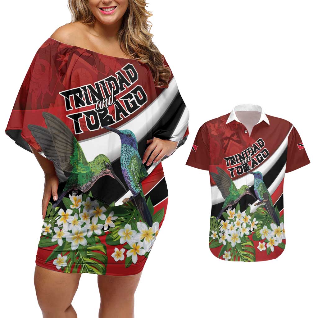 Personalized Trinidad and Tobago Couples Matching Off Shoulder Short Dress and Hawaiian Shirt Cairi Land of the Humming Bird - Wonder Print Shop