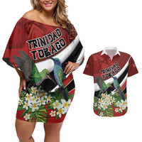 Personalized Trinidad and Tobago Couples Matching Off Shoulder Short Dress and Hawaiian Shirt Cairi Land of the Humming Bird - Wonder Print Shop