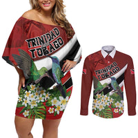 Personalized Trinidad and Tobago Couples Matching Off Shoulder Short Dress and Long Sleeve Button Shirt Cairi Land of the Humming Bird - Wonder Print Shop