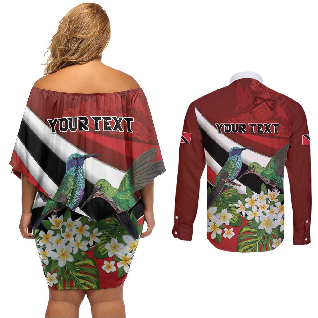 Personalized Trinidad and Tobago Couples Matching Off Shoulder Short Dress and Long Sleeve Button Shirt Cairi Land of the Humming Bird - Wonder Print Shop
