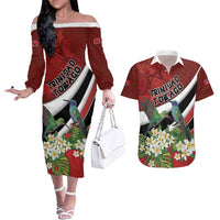 Personalized Trinidad and Tobago Couples Matching Off The Shoulder Long Sleeve Dress and Hawaiian Shirt Cairi Land of the Humming Bird - Wonder Print Shop