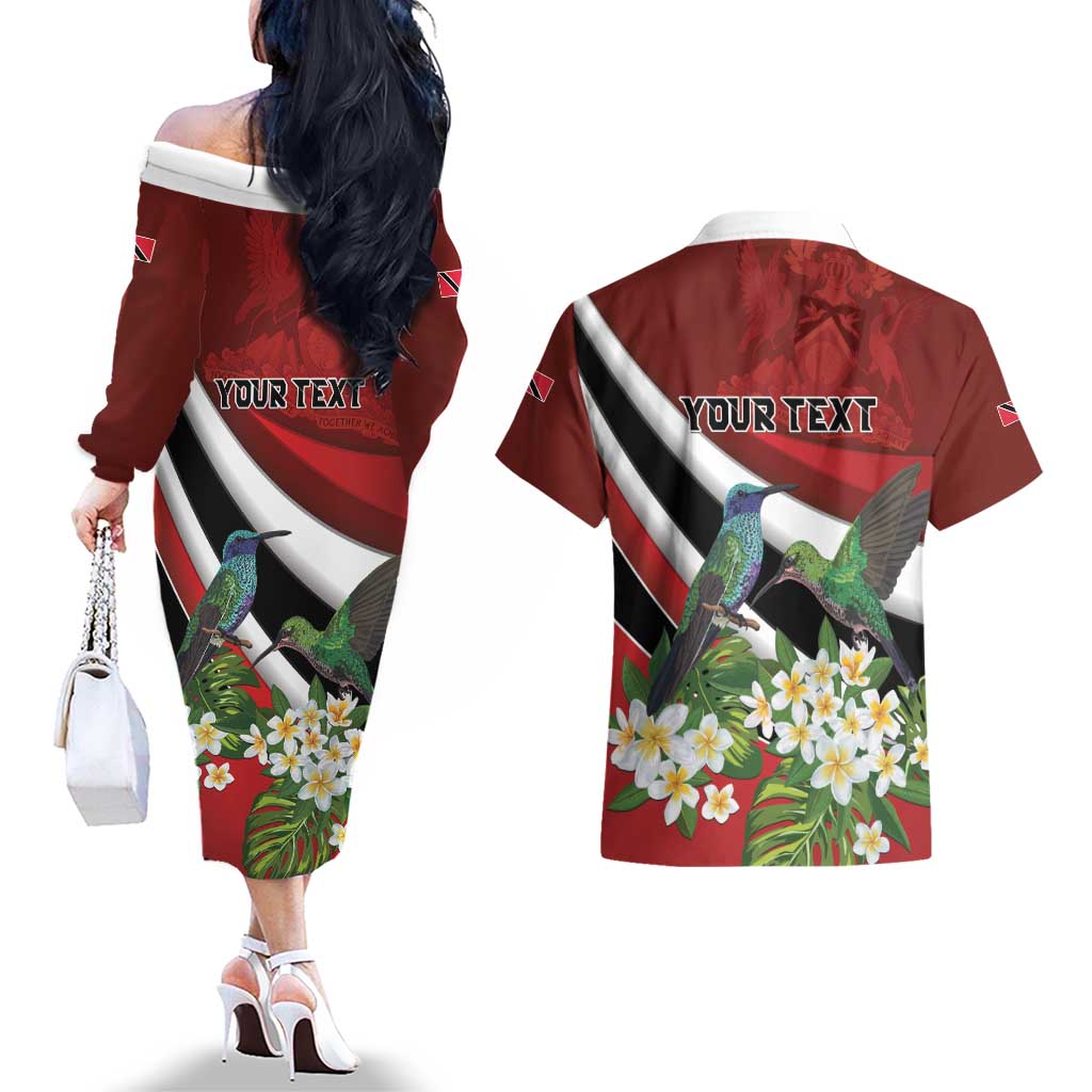 Personalized Trinidad and Tobago Couples Matching Off The Shoulder Long Sleeve Dress and Hawaiian Shirt Cairi Land of the Humming Bird - Wonder Print Shop