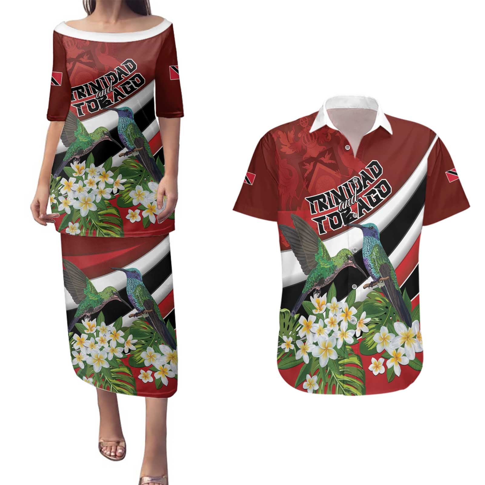 Personalized Trinidad and Tobago Couples Matching Puletasi and Hawaiian Shirt Cairi Land of the Humming Bird - Wonder Print Shop