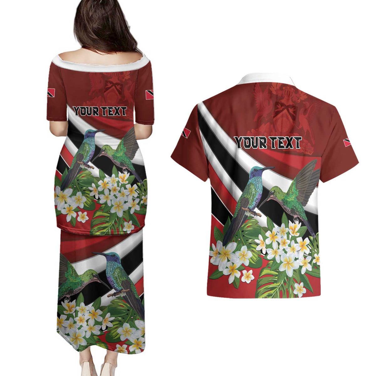 Personalized Trinidad and Tobago Couples Matching Puletasi and Hawaiian Shirt Cairi Land of the Humming Bird - Wonder Print Shop