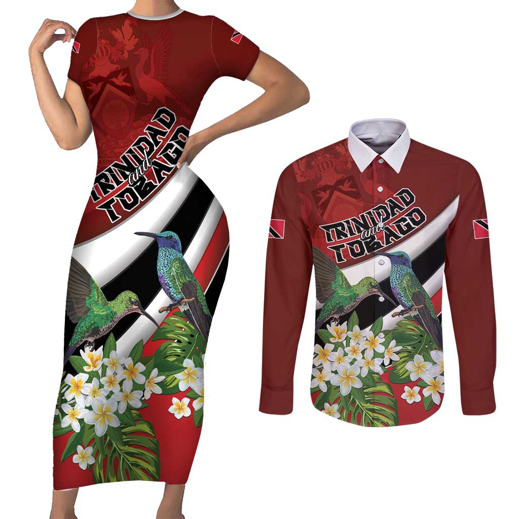 Personalized Trinidad and Tobago Couples Matching Short Sleeve Bodycon Dress and Long Sleeve Button Shirt Cairi Land of the Humming Bird - Wonder Print Shop