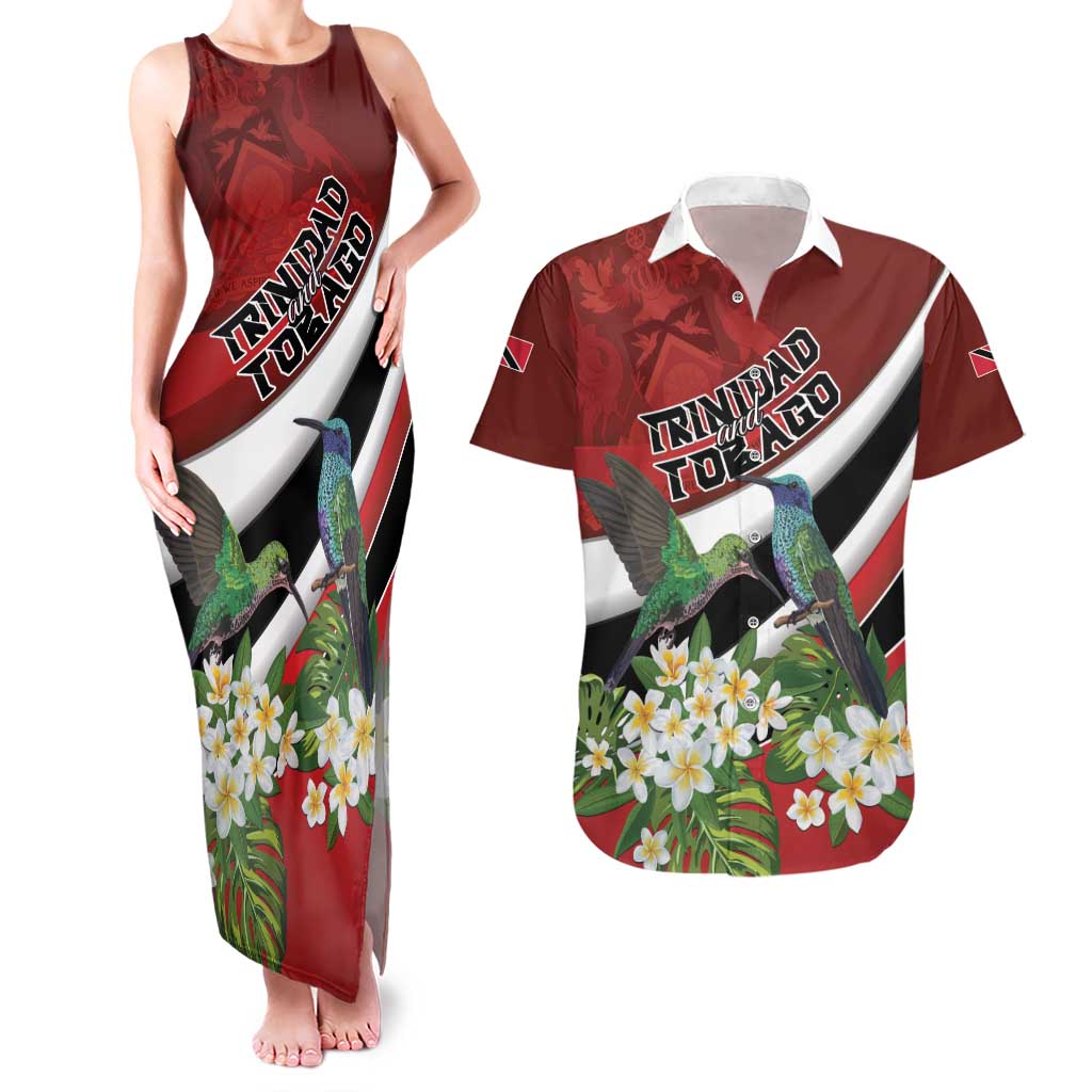 Personalized Trinidad and Tobago Couples Matching Tank Maxi Dress and Hawaiian Shirt Cairi Land of the Humming Bird - Wonder Print Shop