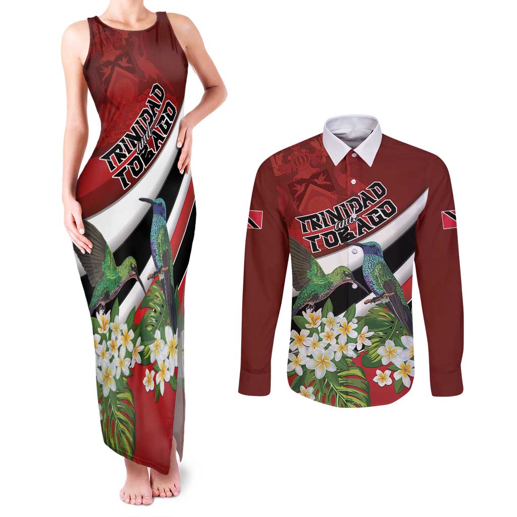 Personalized Trinidad and Tobago Couples Matching Tank Maxi Dress and Long Sleeve Button Shirt Cairi Land of the Humming Bird - Wonder Print Shop