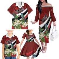 Personalized Trinidad and Tobago Family Matching Off The Shoulder Long Sleeve Dress and Hawaiian Shirt Cairi Land of the Humming Bird - Wonder Print Shop
