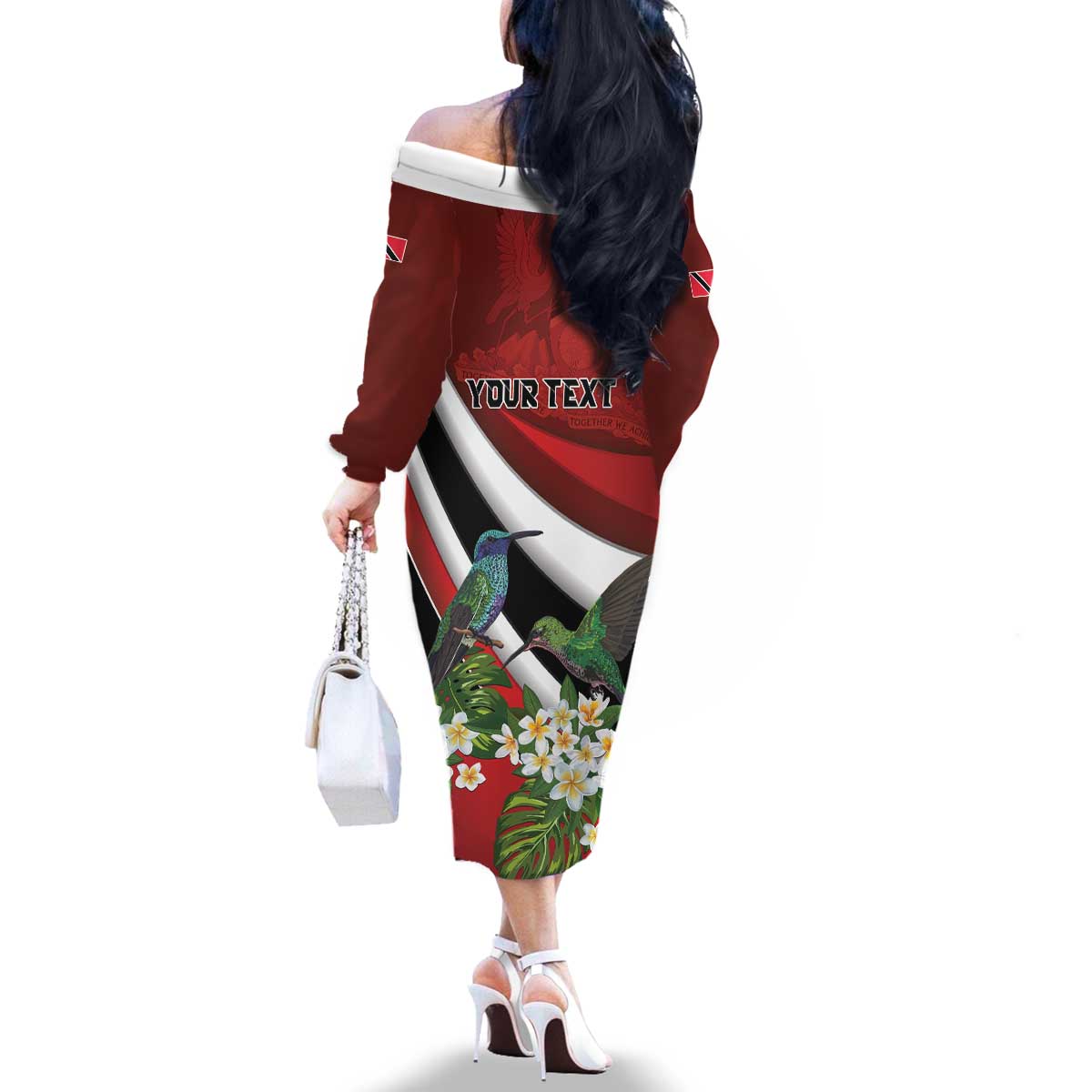 Personalized Trinidad and Tobago Family Matching Off The Shoulder Long Sleeve Dress and Hawaiian Shirt Cairi Land of the Humming Bird - Wonder Print Shop